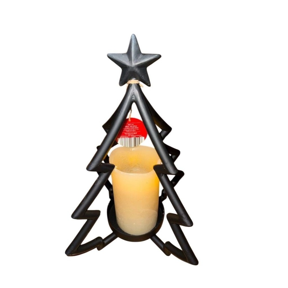 Metal Tree Shaped Candle Holder 13"‎ Black Festive Decor Merry Moments Christmas
